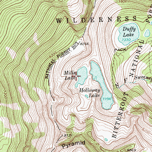 Topographic Map of Mills Lake, MT