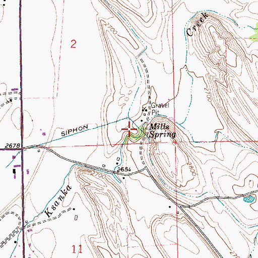 Topographic Map of Mills Spring, MT