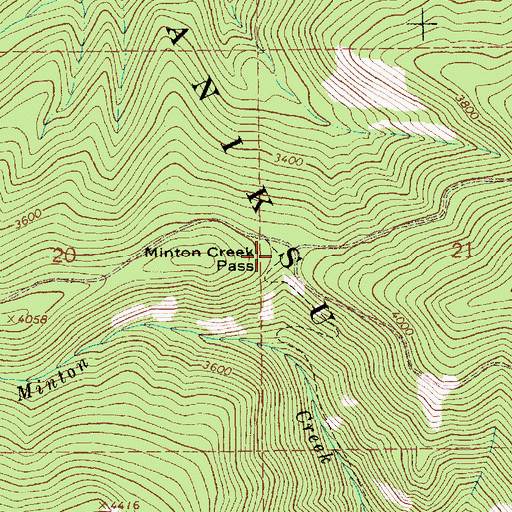 Topographic Map of Minton Creek Pass, MT