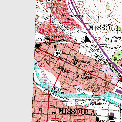 Topographic Map of Missoula, MT