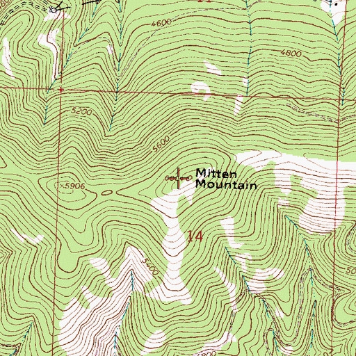 Topographic Map of Mitten Mountain, MT