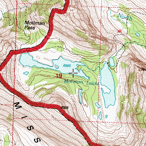 Topographic Map of Mollman Lakes, MT