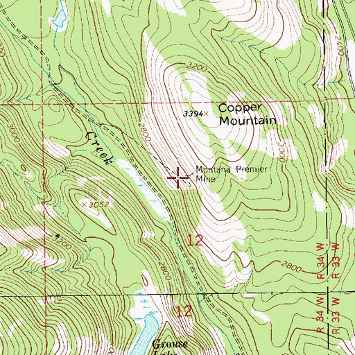 Topographic Map of Montana Premier Mine, MT