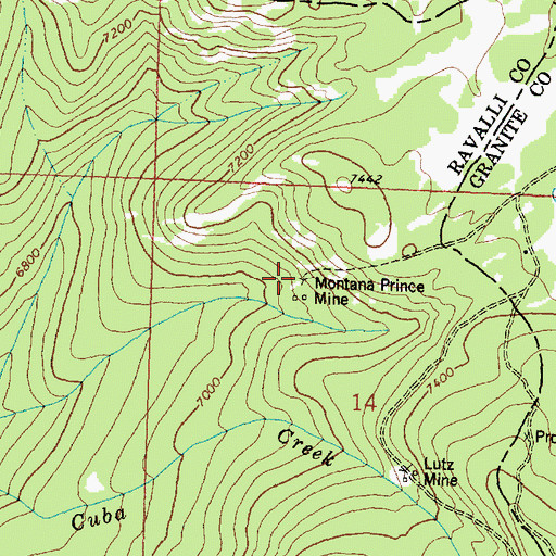 Topographic Map of Montana Prince Mine, MT