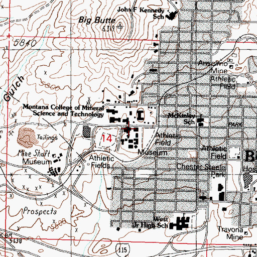 Topographic Map of Montana Tech of the University of Montana, MT