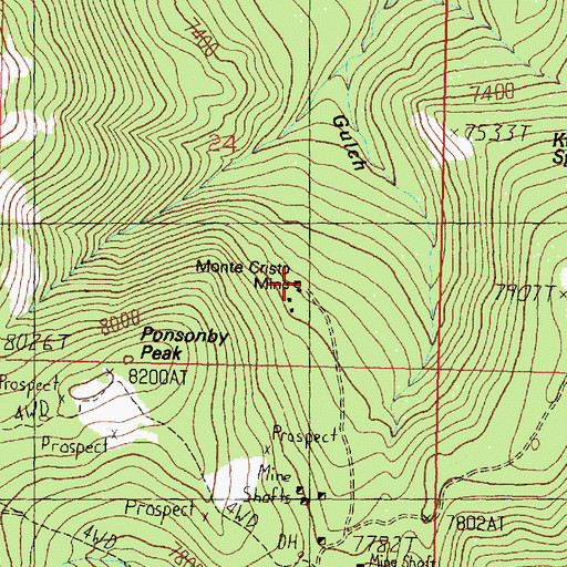 Topographic Map of Monte Cristo Mine, MT
