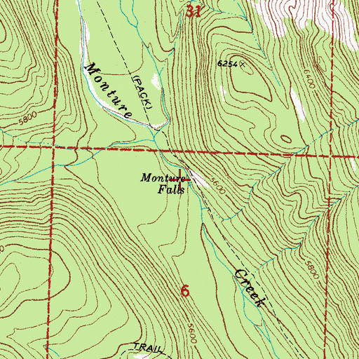 Topographic Map of Monture Falls, MT