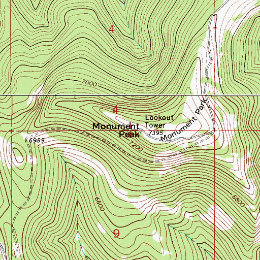 Topographic Map of Monument Peak, MT