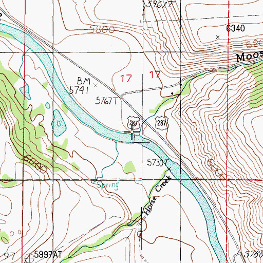 Topographic Map of Moose Creek, MT