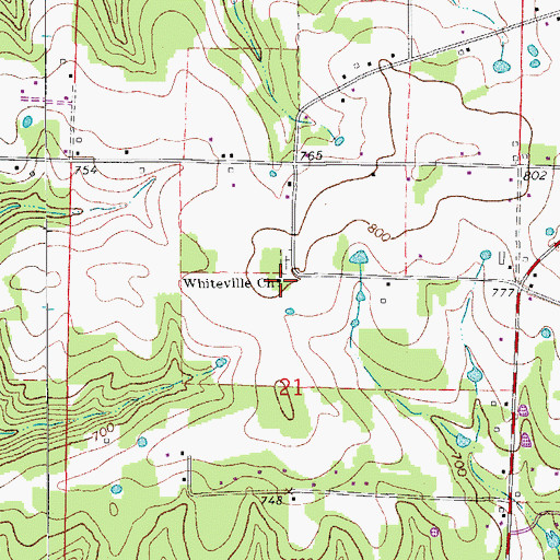 Topographic Map of Whiteville Baptist Church, AR