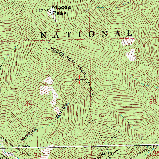 Topographic Map of Moose Peak Trail, MT
