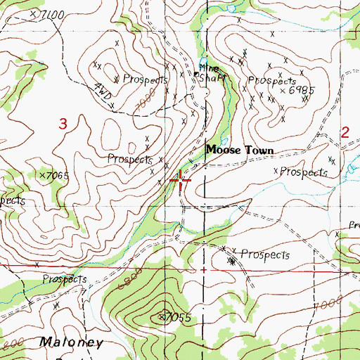 Topographic Map of Moose Town, MT
