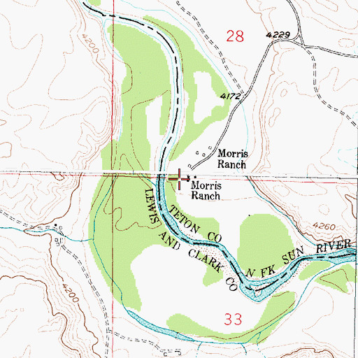 Topographic Map of Morris Ranch, MT