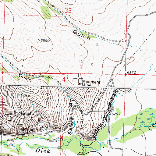 Topographic Map of Moument Mine, MT