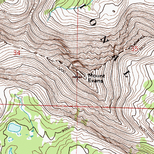Topographic Map of Mount Evans, MT