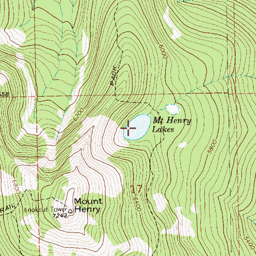 Topographic Map of Mount Henry Lakes, MT