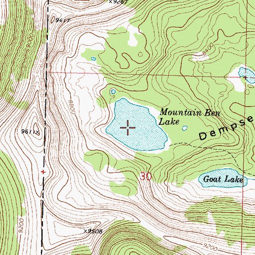Topographic Map of Mountain Ben Lake, MT