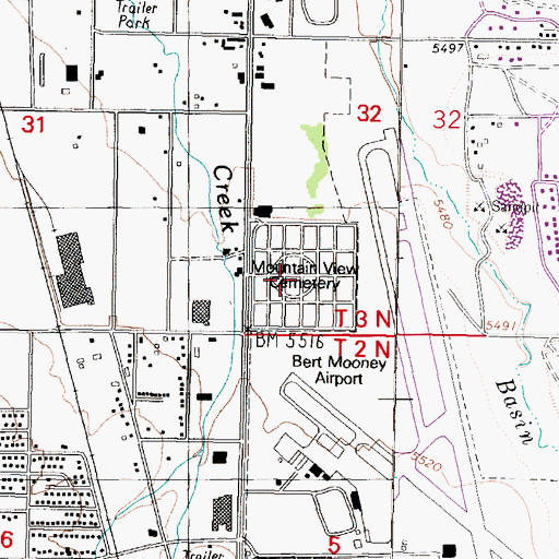 Topographic Map of Mountain View Cemetery, MT
