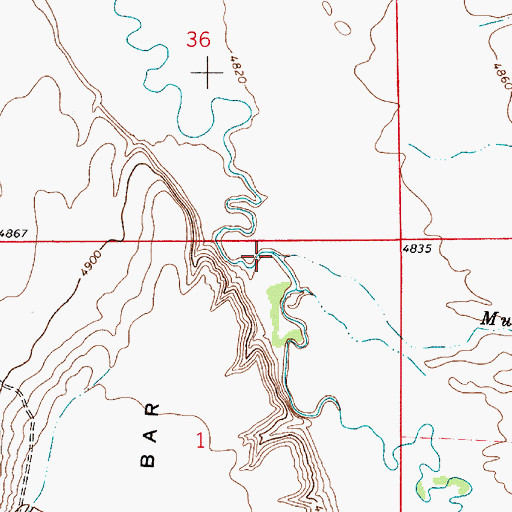 Topographic Map of Mud Creek, MT