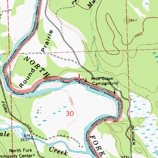 Topographic Map of Mud Creek Campground, MT