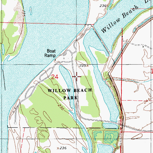 Topographic Map of Willow Beach Park, AR