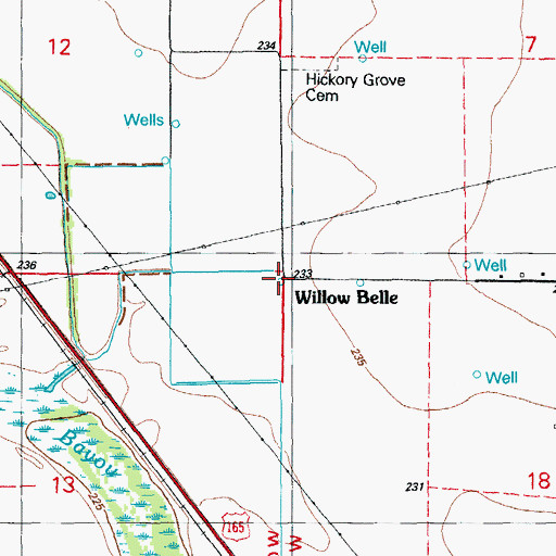 Topographic Map of Willow Belle, AR