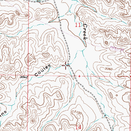 Topographic Map of Mullins Coulee, MT