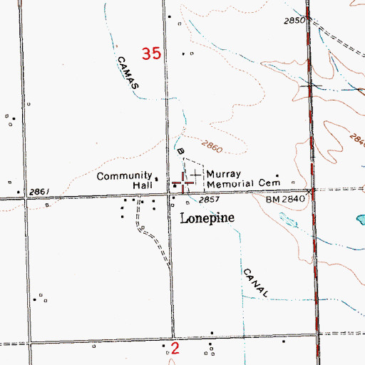 Topographic Map of Murray Memorial Cemetery, MT