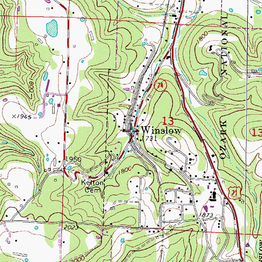 Topographic Map of Winslow, AR