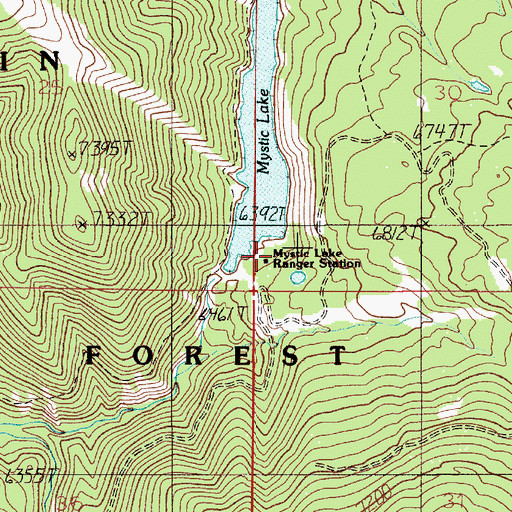 Topographic Map of Mystic Lake Ranger Station, MT