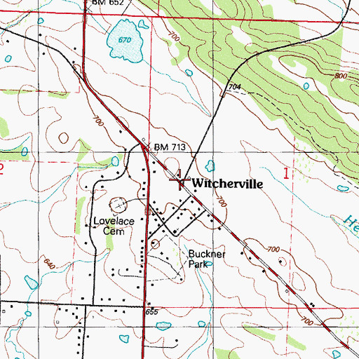 Topographic Map of Witcherville, AR