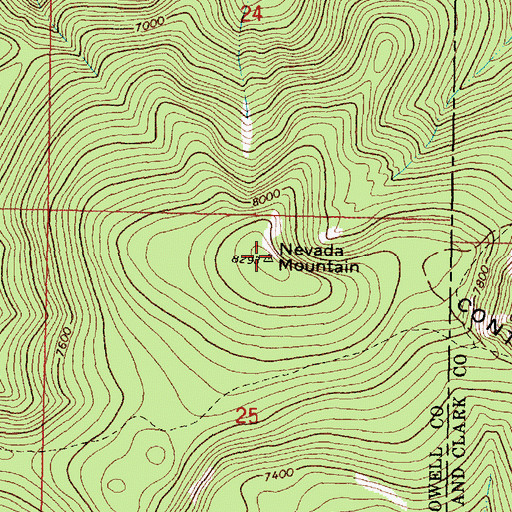 Topographic Map of Nevada Mountain, MT