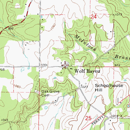 Topographic Map of Wolf Bayou, AR