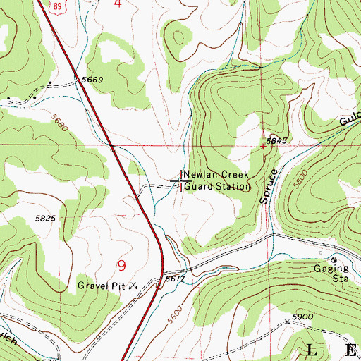 Topographic Map of Newlan Creek Guard Station, MT