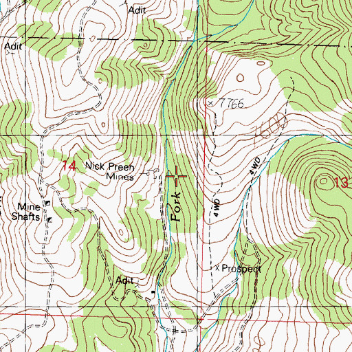 Topographic Map of Nick Preen Mines, MT