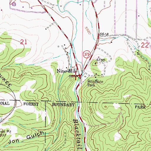 Topographic Map of Nine-mile, MT