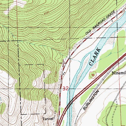 Topographic Map of Ninemile, MT