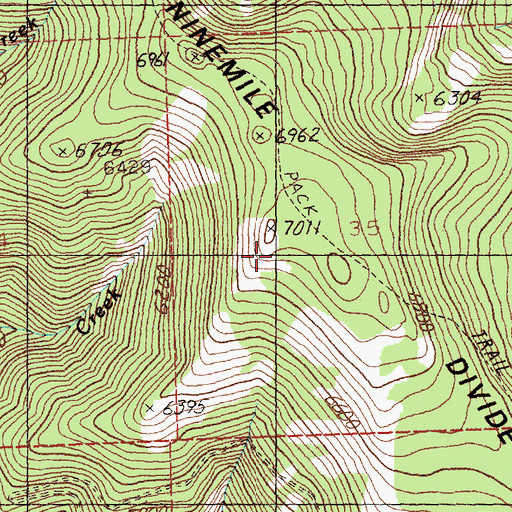 Topographic Map of Ninemile Divide, MT