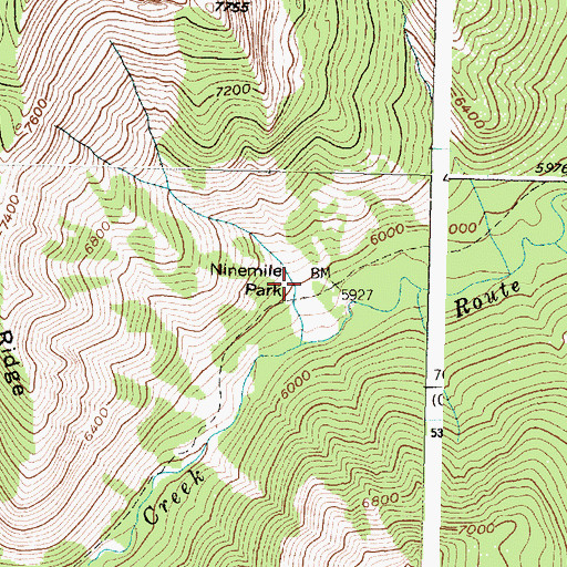 Topographic Map of Ninemile Park, MT