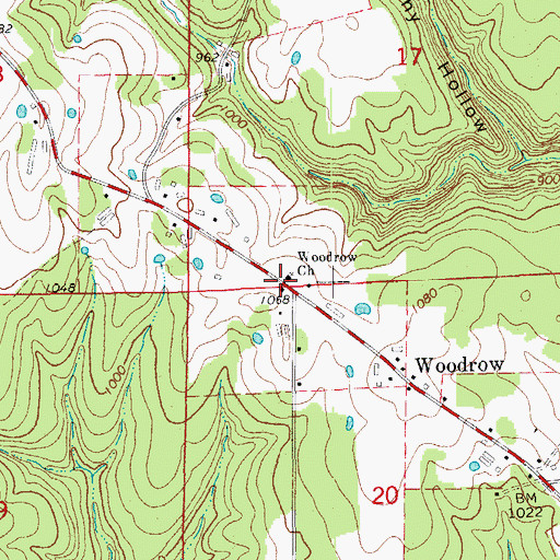 Topographic Map of Woodrow Baptist Church, AR