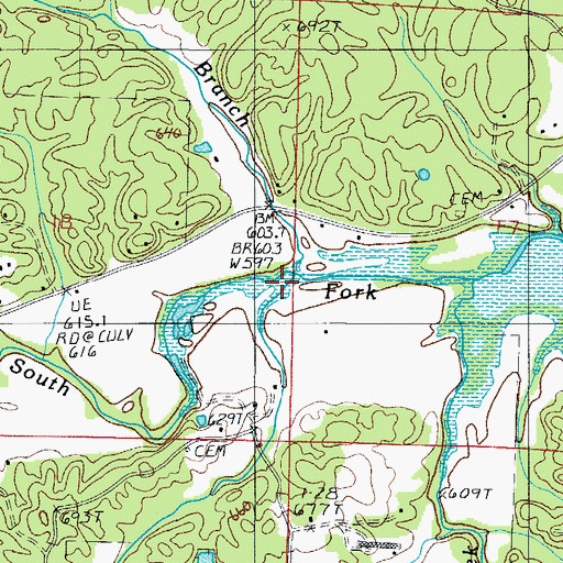 Topographic Map of Woods Branch, AR