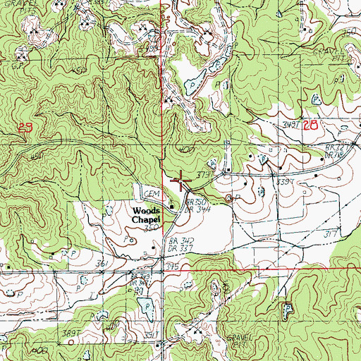 Topographic Map of Woods Chapel Methodist Church, AR