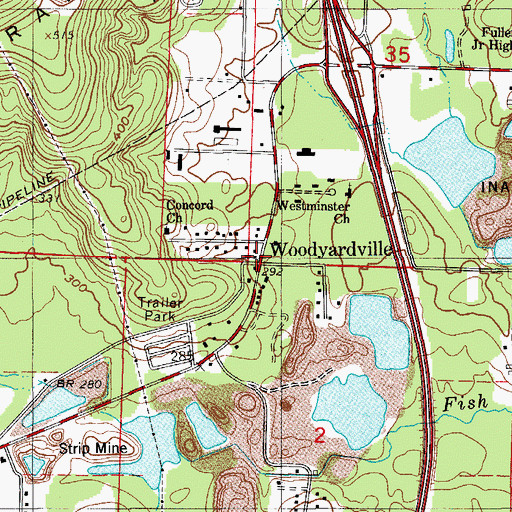 Topographic Map of Woodyardville, AR