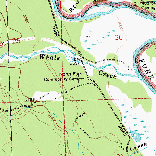 Topographic Map of North Fork Community Center, MT