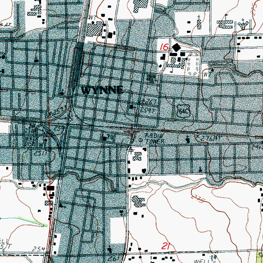 Topographic Map of Wynne, AR
