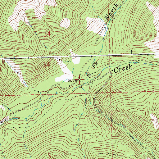 Topographic Map of North Fork Fitzsimmons Creek, MT