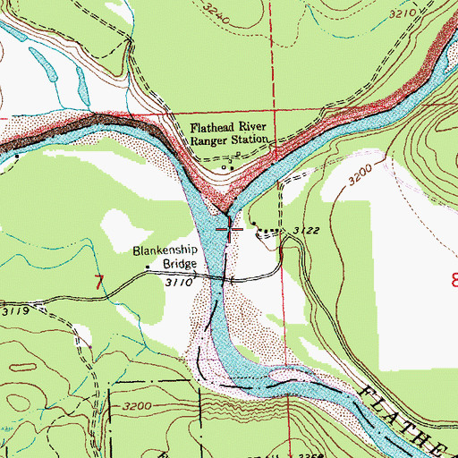 Topographic Map of North Fork Flathead River, MT