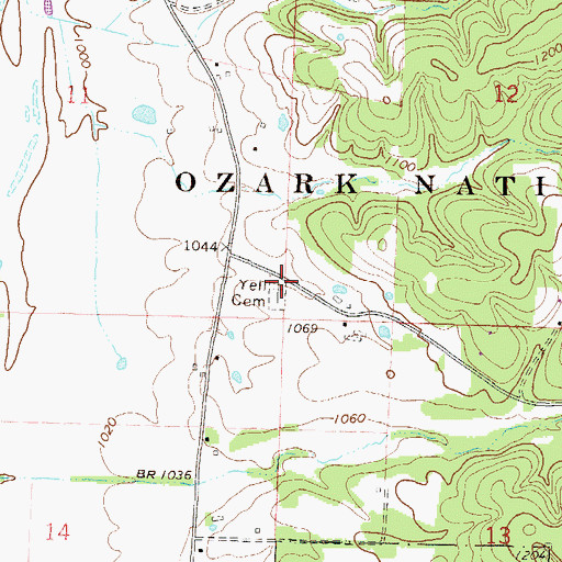 Topographic Map of Yell Cemetery, AR