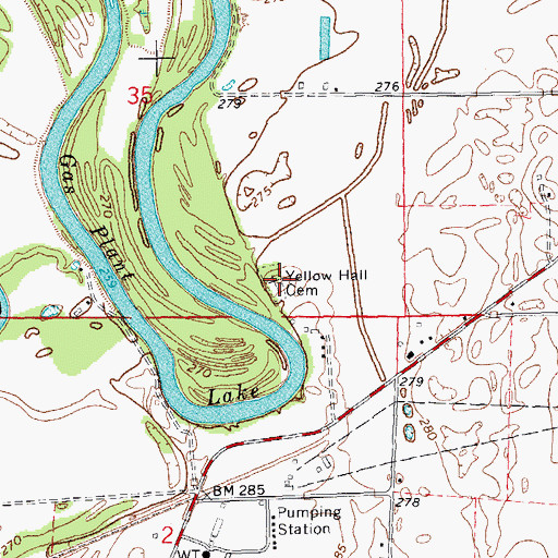 Topographic Map of Yellow Hall Cemetery, AR
