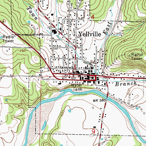Topographic Map of Yellville, AR